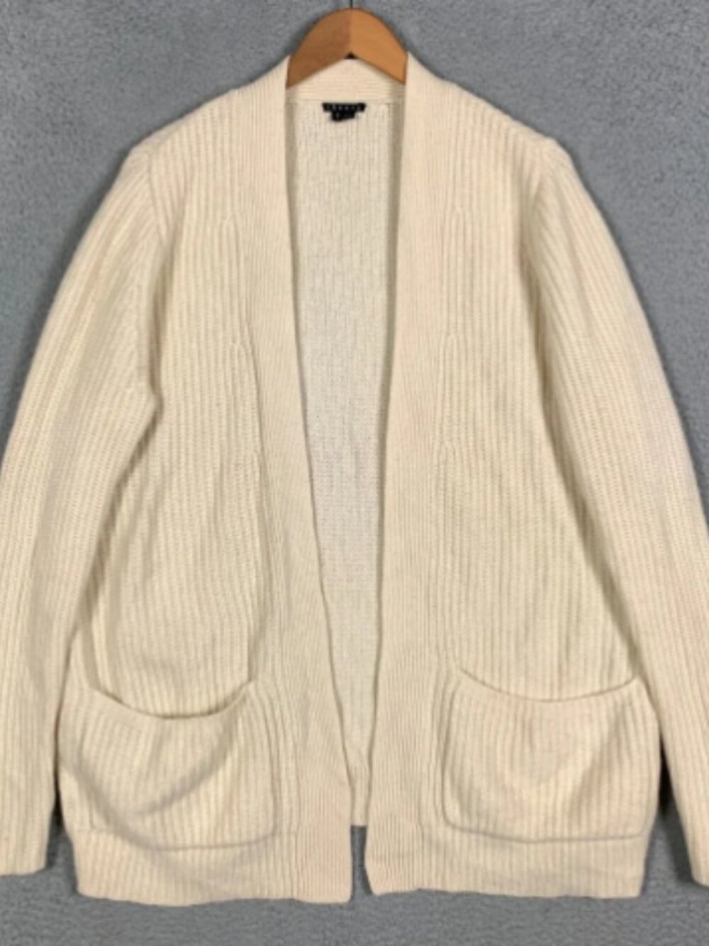 Theory Marianela Cardigan Women's Large Ivory Wool Cashmere Rib Knit Open Front